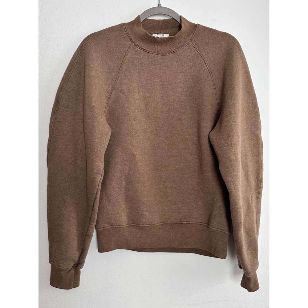 Agolde Tarron Brown Taupe Mock Neck Raglan‎ Sweatshirt XS Minimalist Chic Casual
